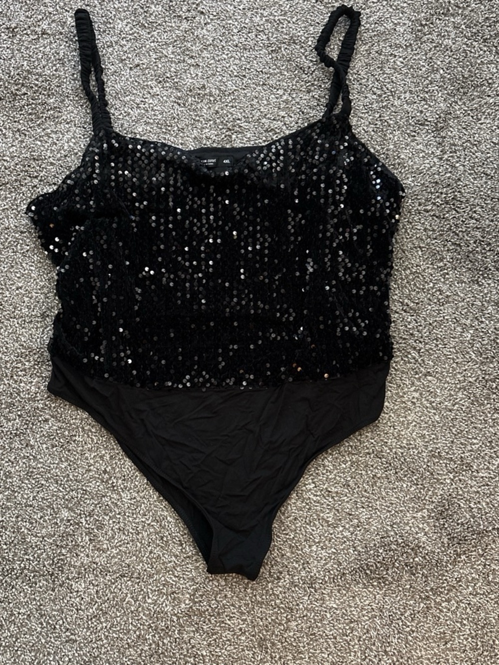SHEIN Black Sequin Spaghetti Strap Bodysuit